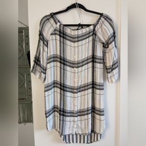 Off the shoulder Plaid Button-Up Mini Dress